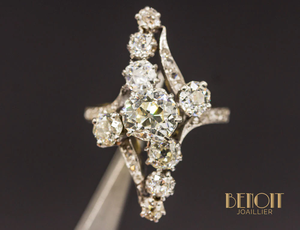 Bague Navette Diamants XIXe - Image 3