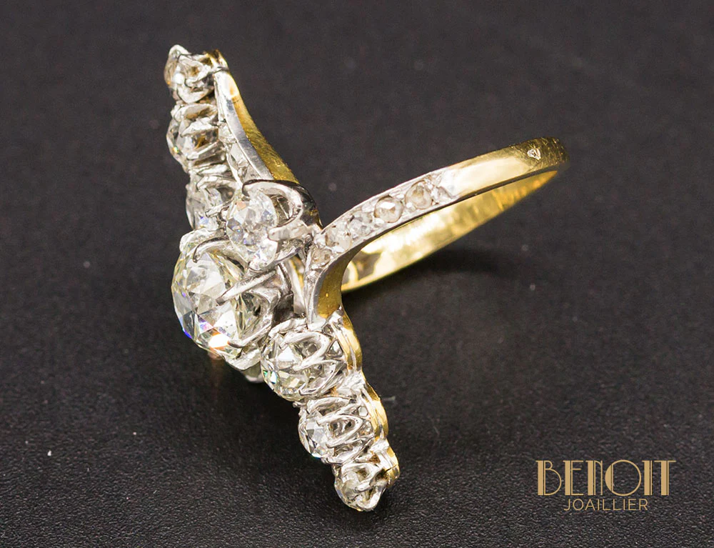 Bague Navette Diamants XIXe - Image 4