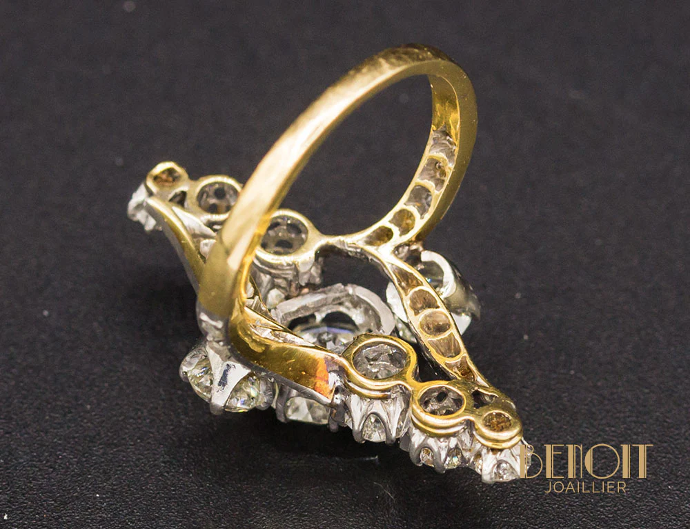 Bague Navette Diamants XIXe - Image 5