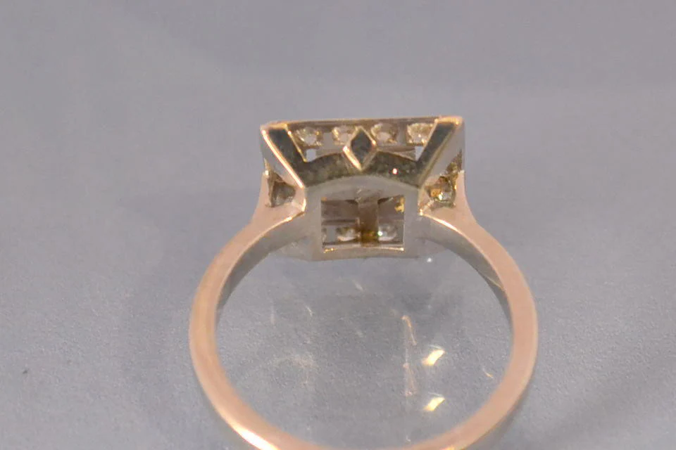 Bague or et diamants plateau carré - Image 3