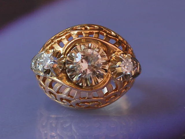 Bague or jaune et diamants 1950 - Image 4