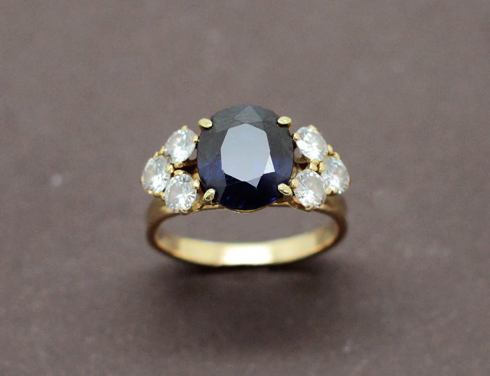 Bague Or Jaune Saphir et Diamants - Image 2