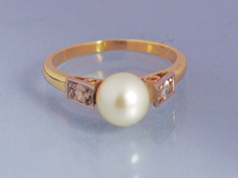 Bague Perle Ancienne et diamants - Image 2