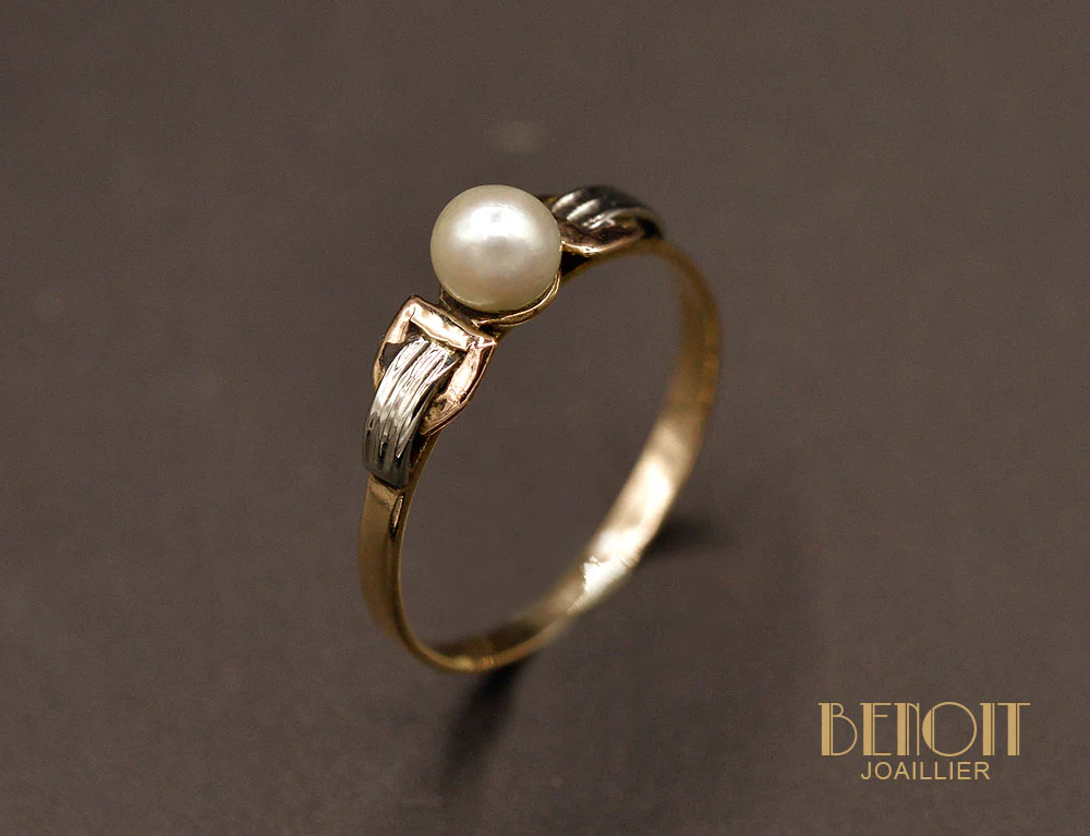 Bague Perle Fine Art Déco Moderniste