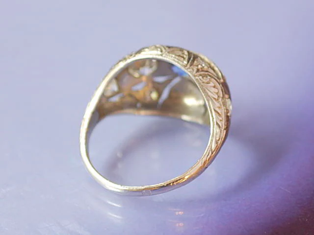 Bague platine diamants saphir 1930 - Image 3
