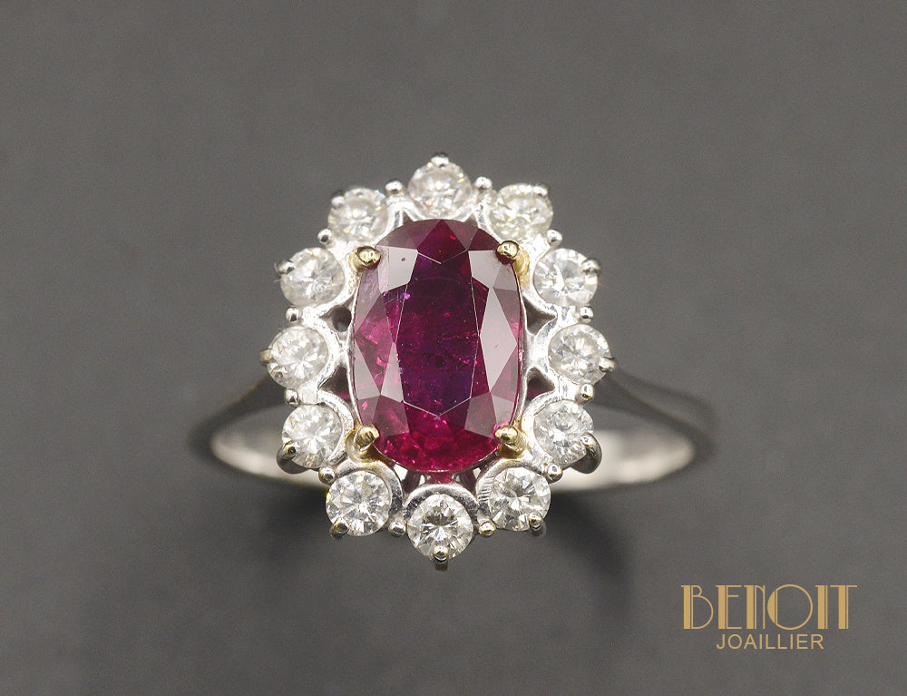 Bague Pompadour Rubis et Diamants Vintage - Image 2