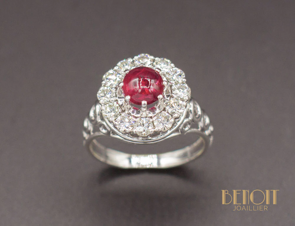Bague Rubis Cabochon Diamants - Image 2