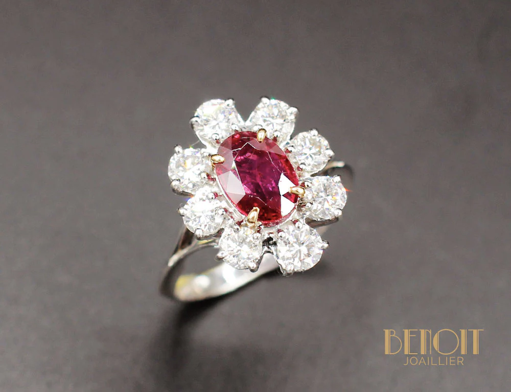 Bague Rubis Entourage Diamants