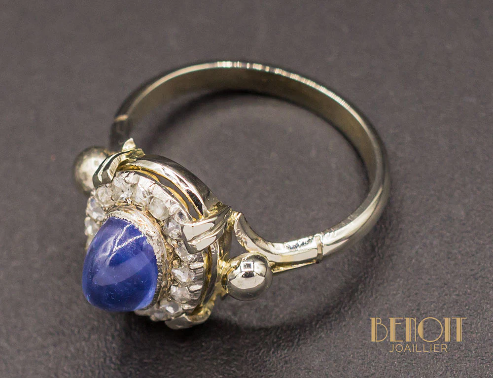 Bague Saphir Cabochon Art Déco Moderniste - Image 6