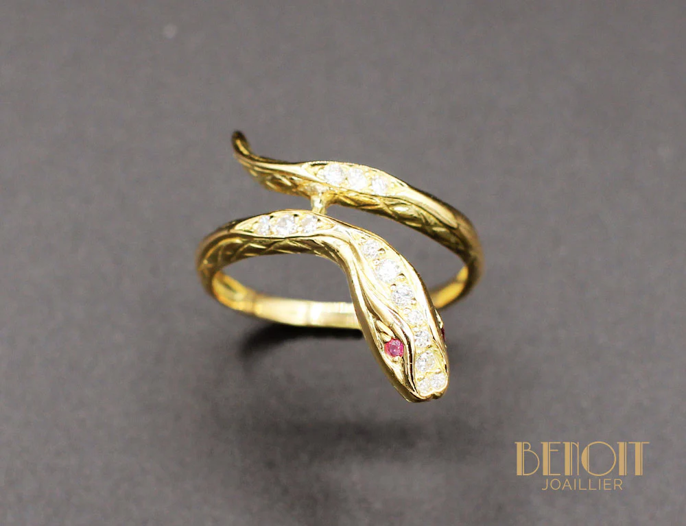 Bague Serpent Or Jaune Diamants - Image 2