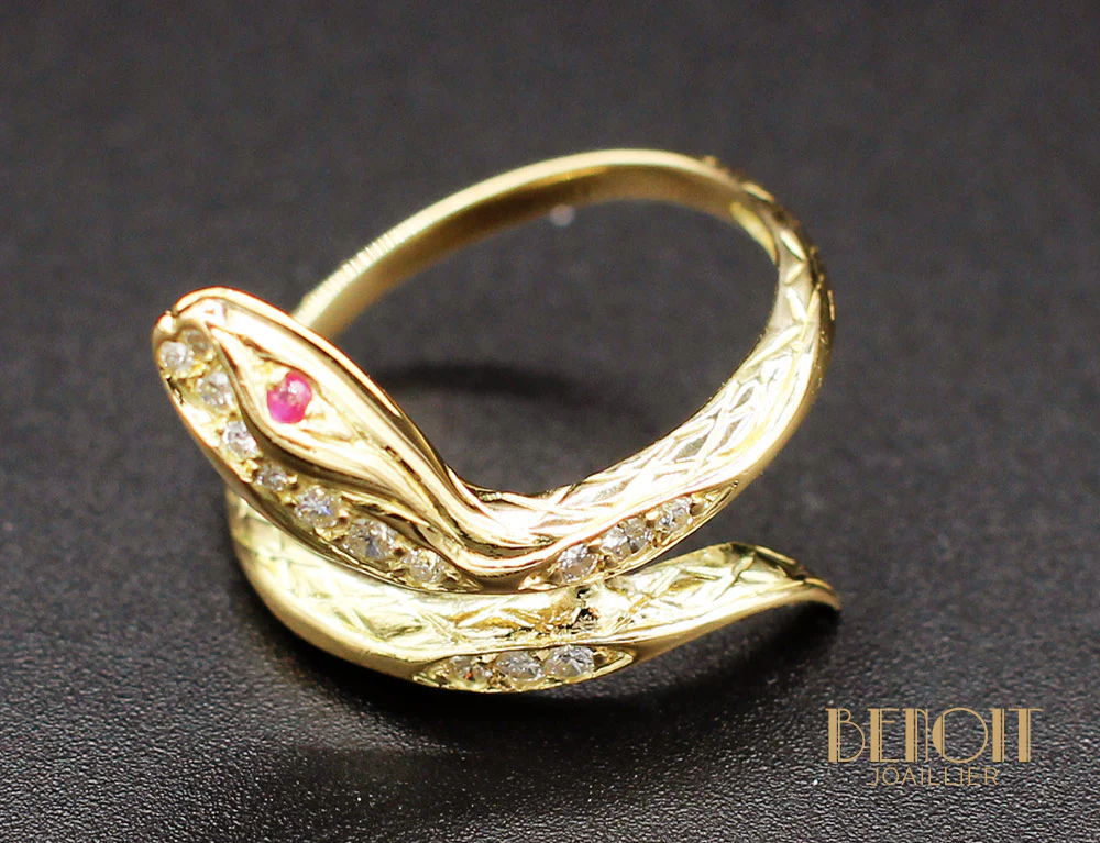Bague Serpent Or Jaune Diamants - Image 6