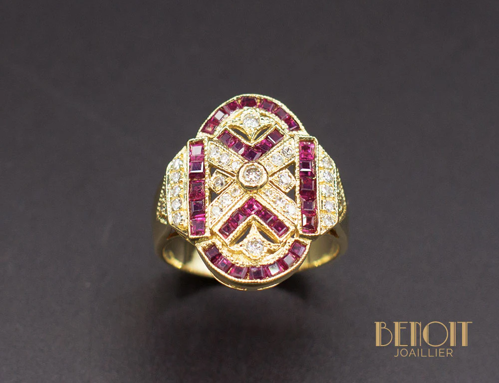 Bague Style Art Déco Rubis Diamants - Image 2