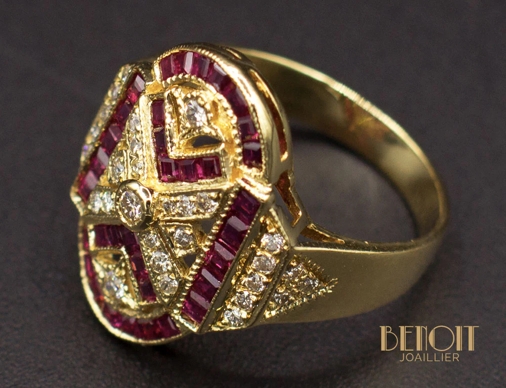 Bague Style Art Déco Rubis Diamants - Image 4