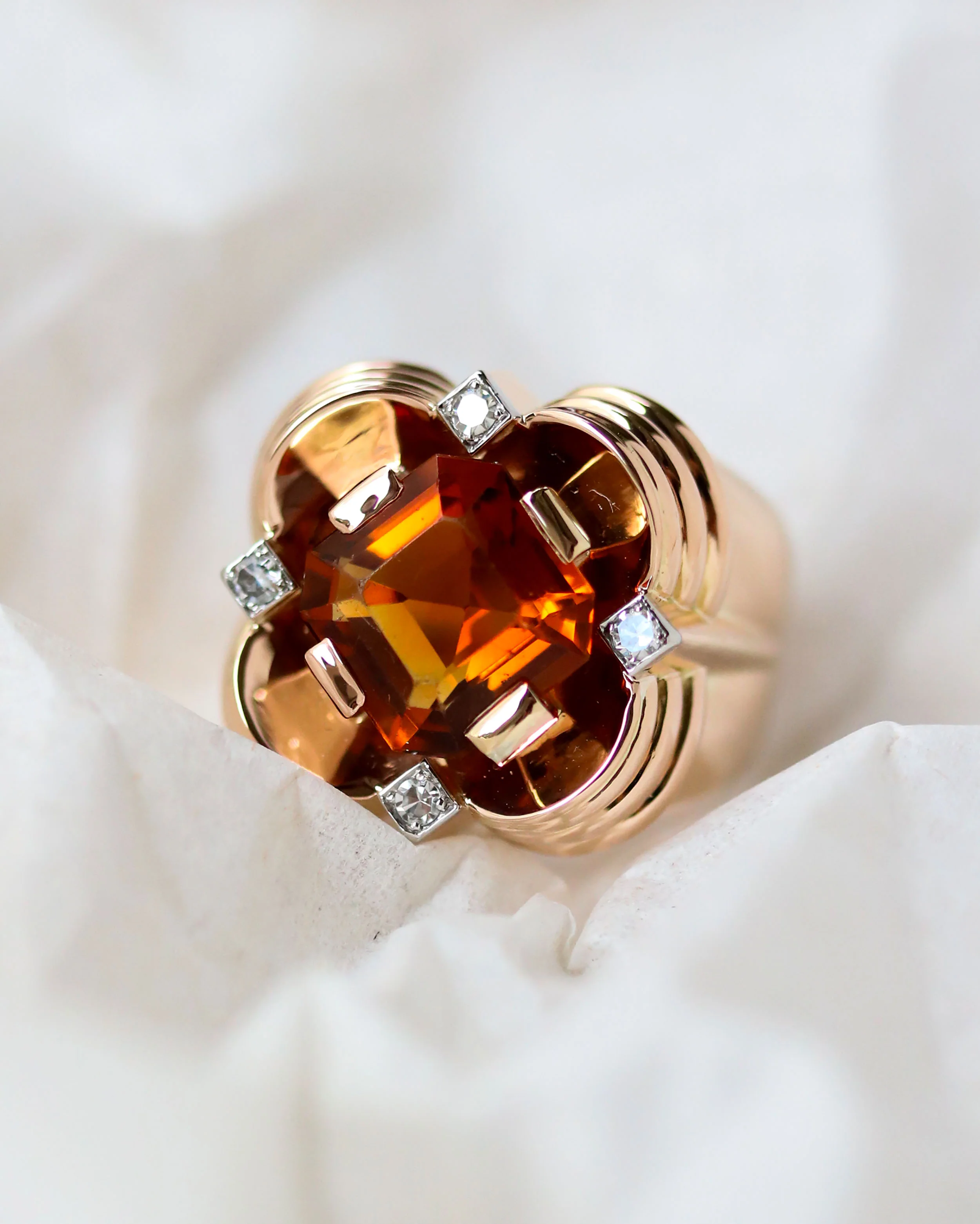 Bague Tank Citrine Orange Or Rose