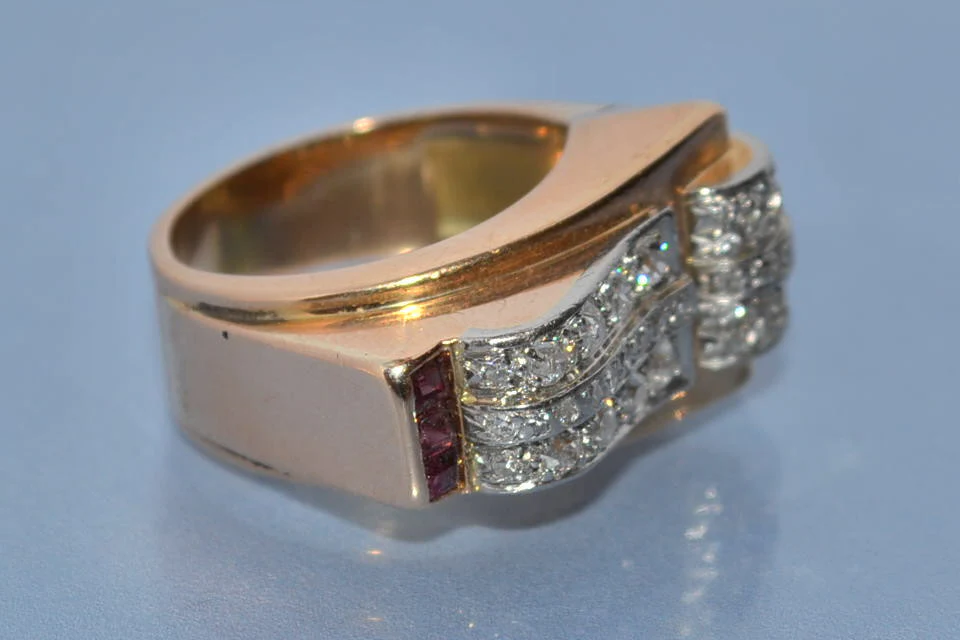 Bague tank diamants rubis et or 18 carats - Image 2