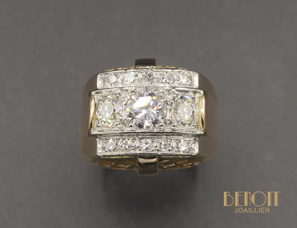 Bague Tank Ecailles Diamants et or rose - Image 2