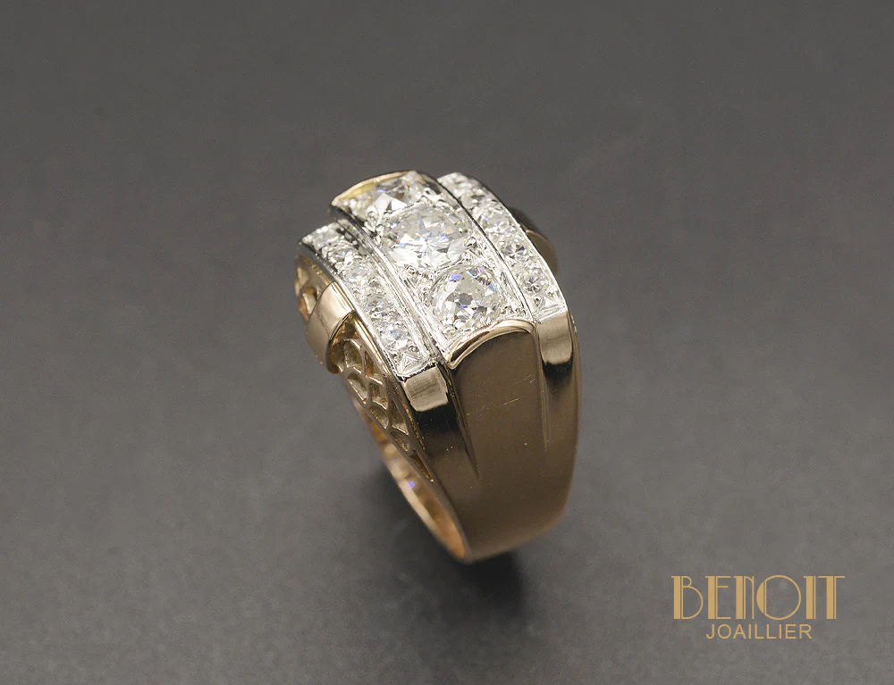 Bague Tank Ecailles Diamants et or rose - Image 3