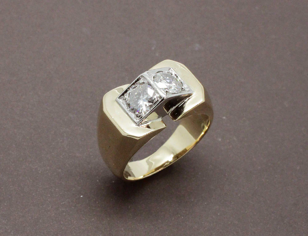 Bague Tank or Jaune et Diamants