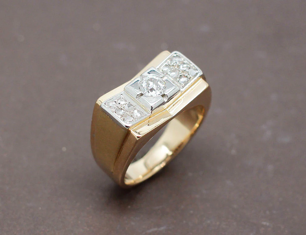 Bague Tank Or Jaune et Diamants