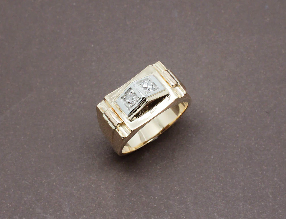 Bague Tank Or Jaune Platine et Diamants