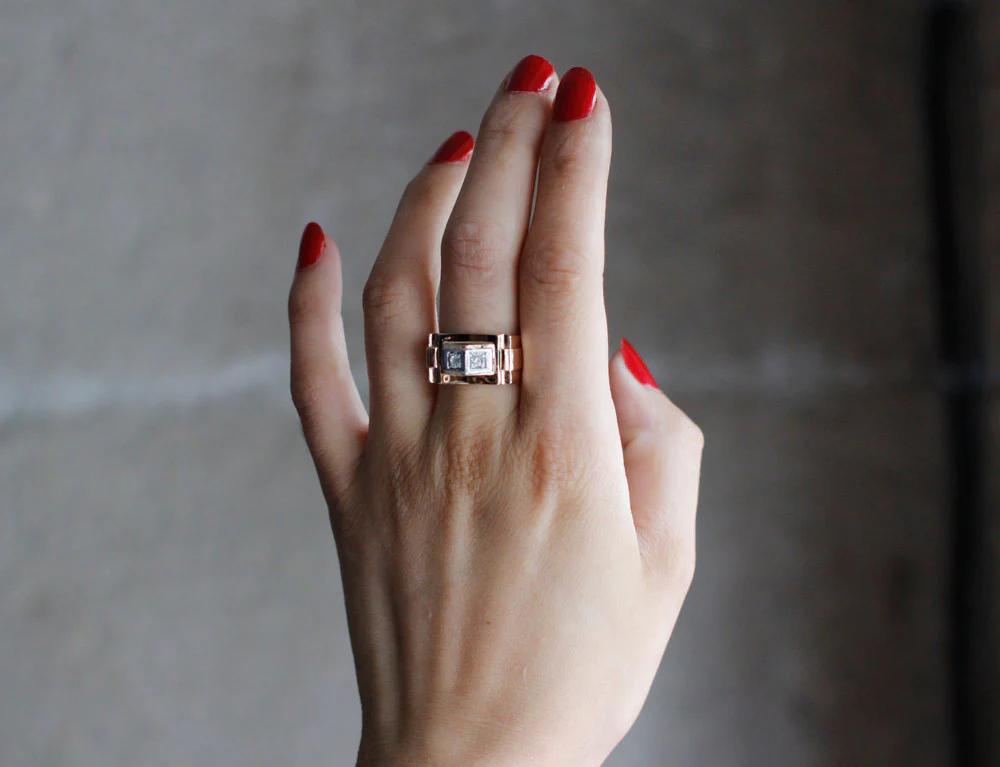 Bague Tank Or Jaune Platine et Diamants - Image 6