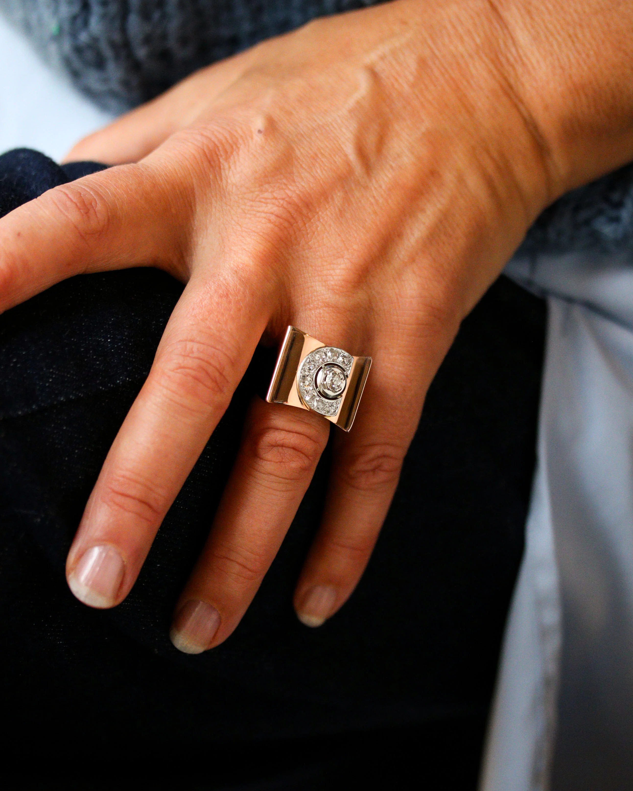 Bague Tank Or Rouge et Diamants - Image 2