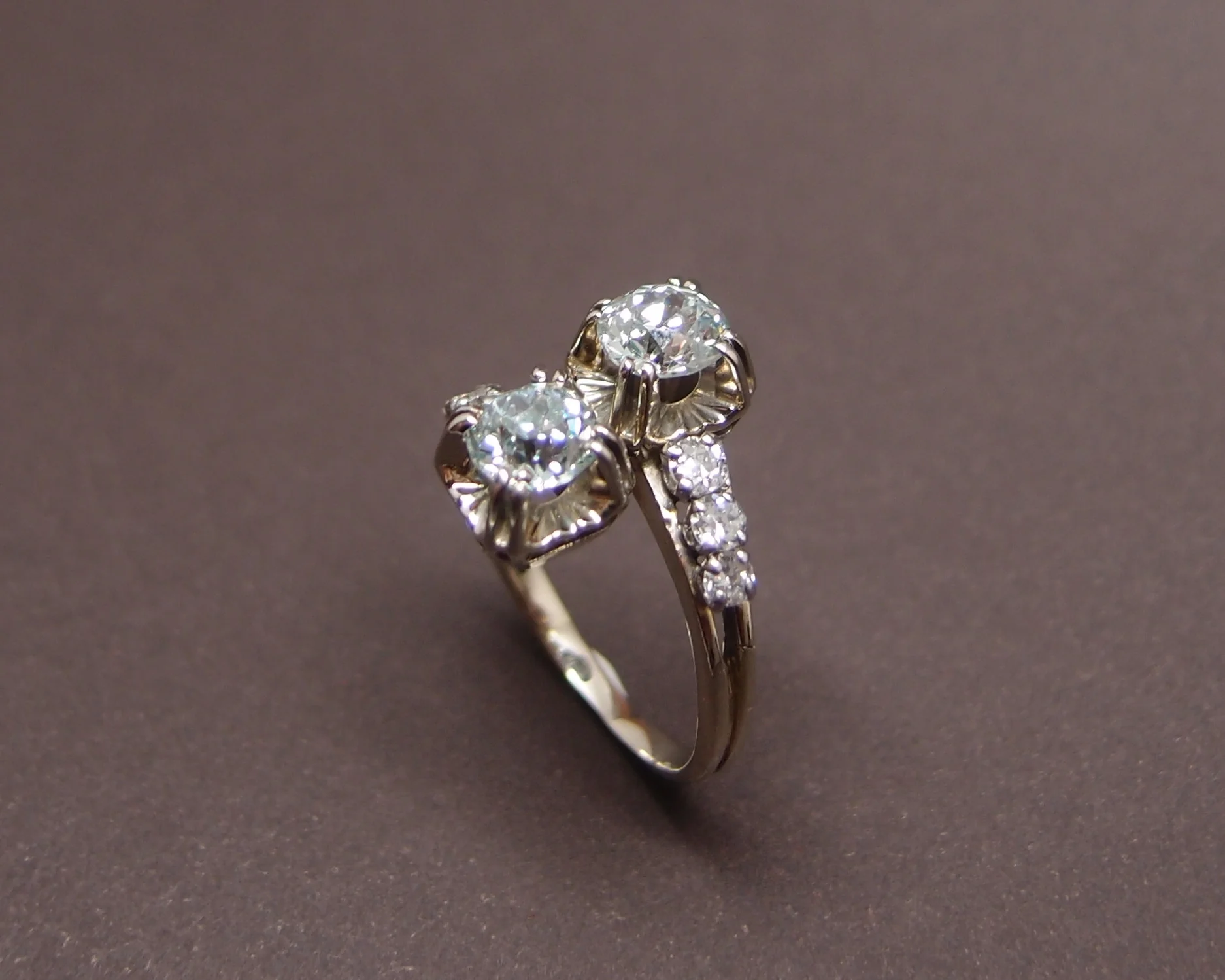 bague toi et moi , 2 diamants taille ancienne de 0.65 ct - Image 4