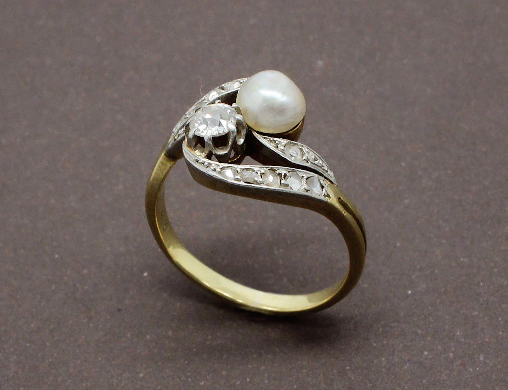 Bague Toi et Moi Ancien Perle et Diamant - Image 3