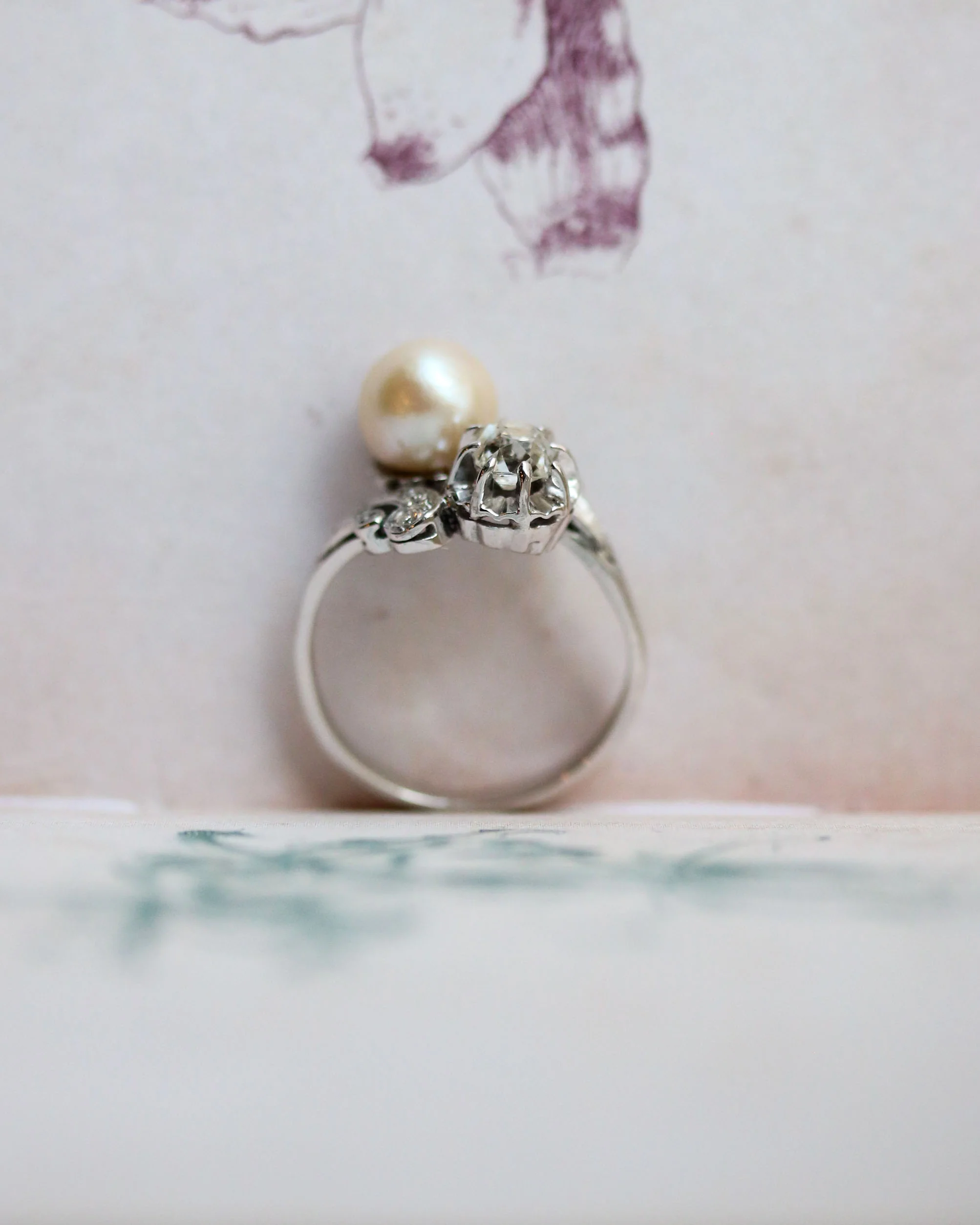 Bague Toi et Moi Diamant et Perle - Image 5