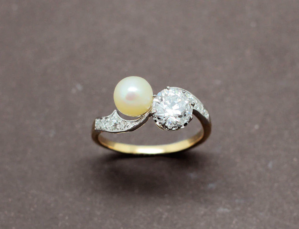 Bague Toi et Moi Perle Diamants - Image 2