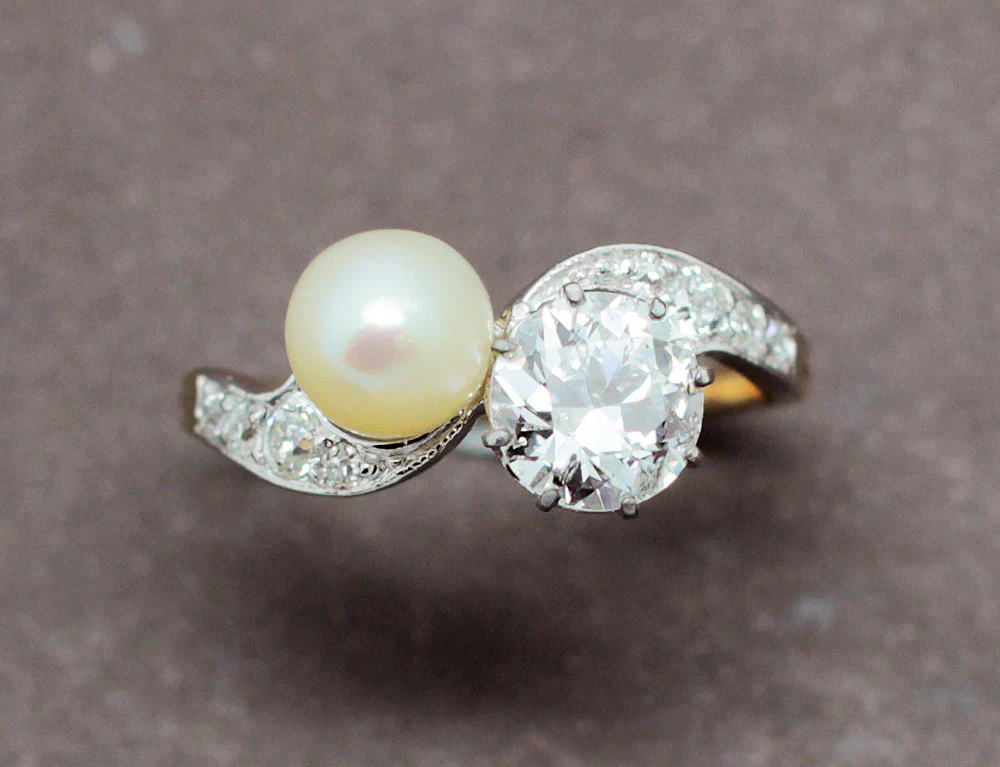 Bague Toi et Moi Perle Diamants - Image 3