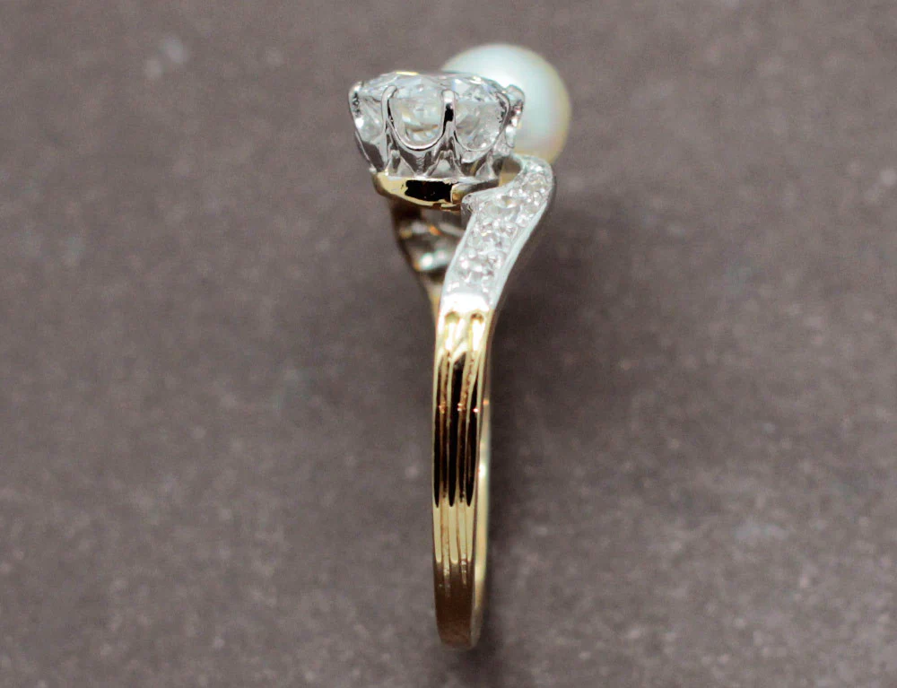 Bague Toi et Moi Perle Diamants - Image 4