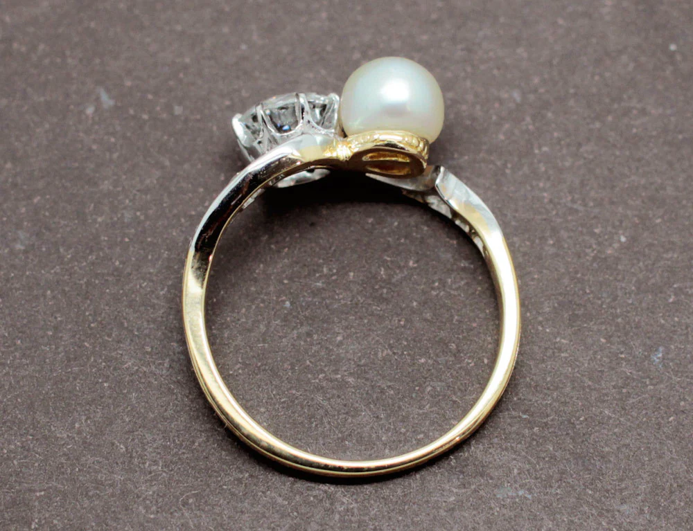 Bague Toi et Moi Perle Diamants - Image 5