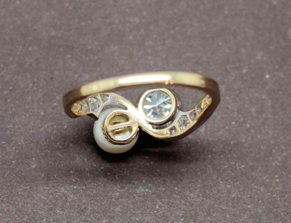 Bague Toi et Moi Perle Diamants - Image 6