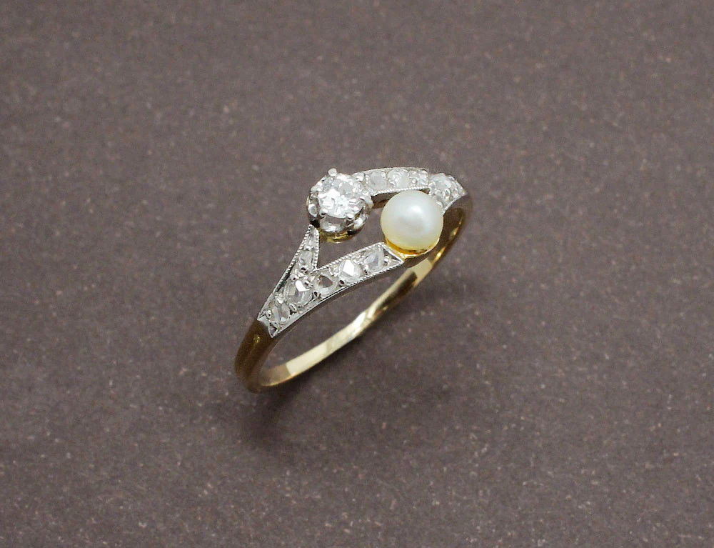 Bague Toi et Moi Perle et Diamants