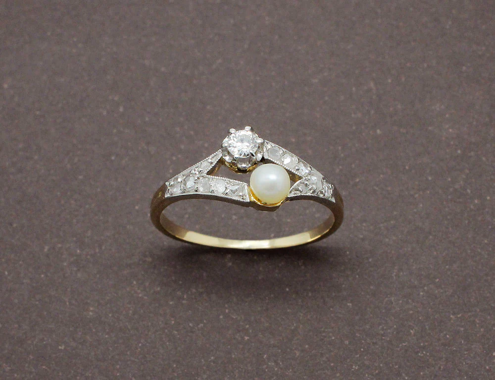 Bague Toi et Moi Perle et Diamants - Image 2