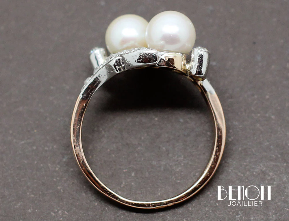 Bague Toi et Moi Perles Diamants - Image 6