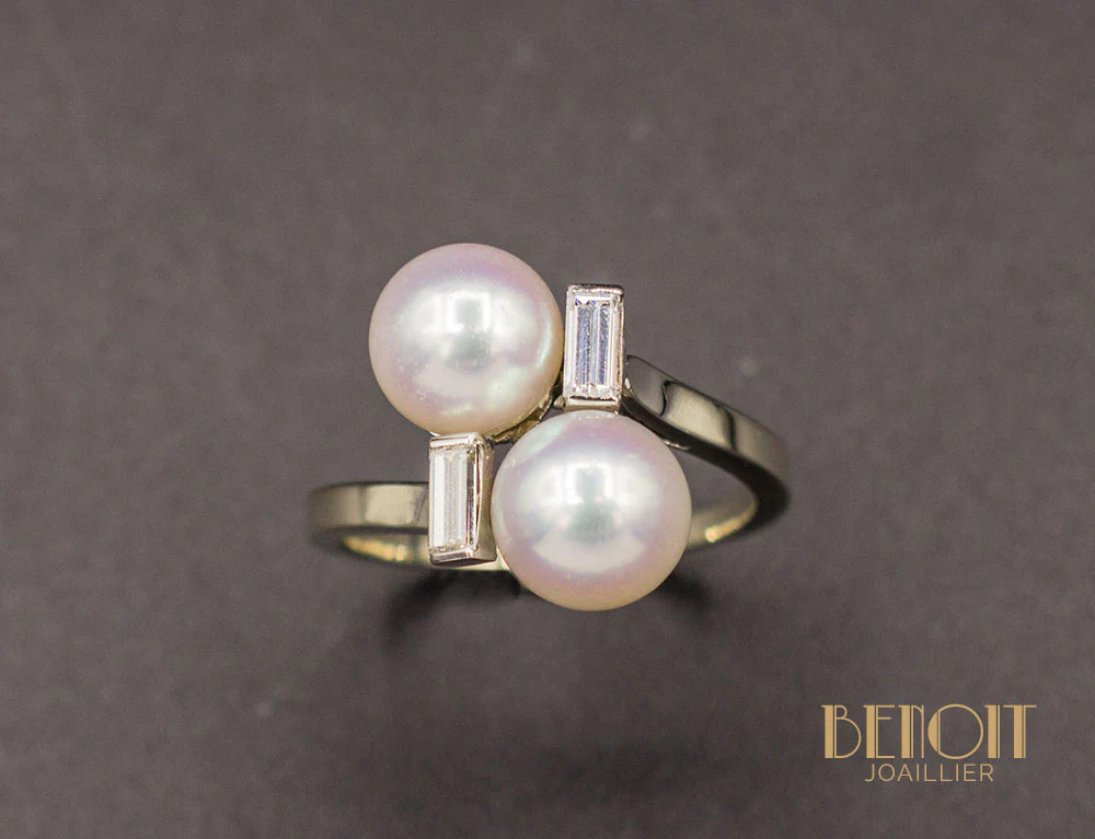 Bague Toi et Moi Perles Diamants - Image 2