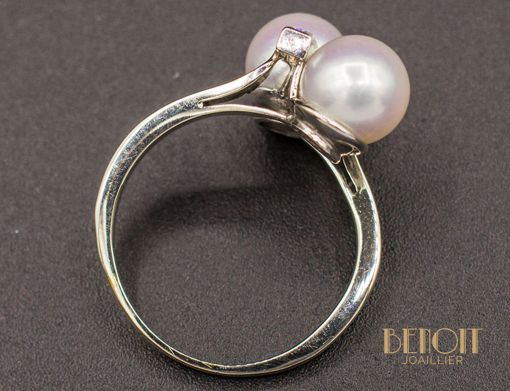 Bague Toi et Moi Perles Diamants - Image 4