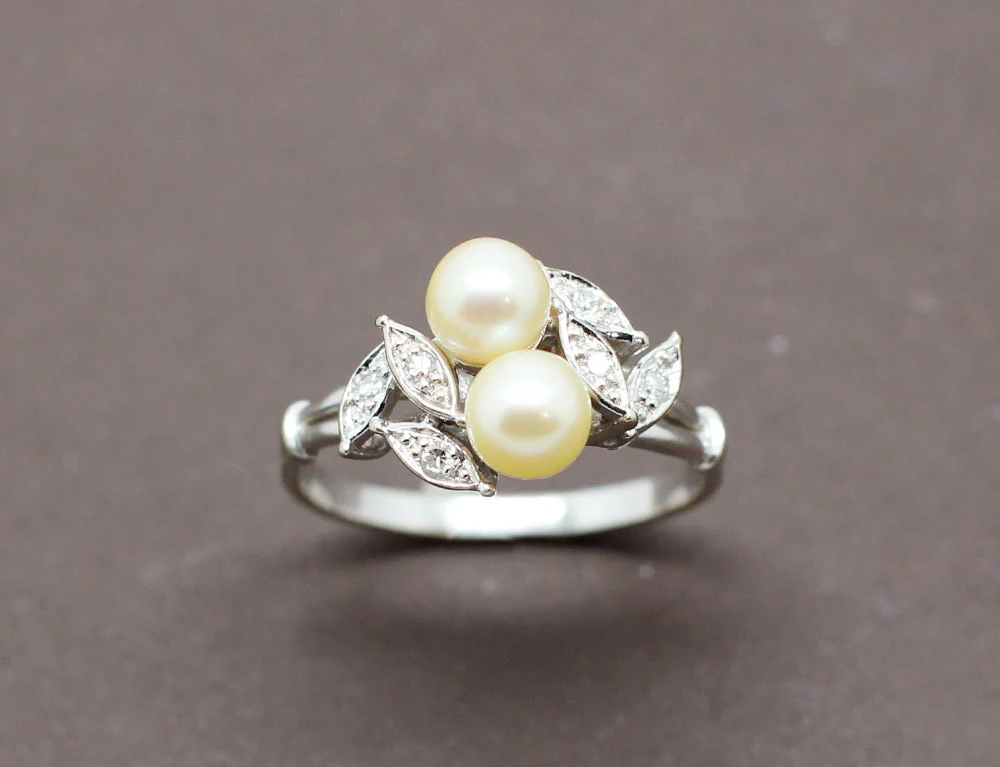 Bague Toi et Moi Perles Diamants - Image 2