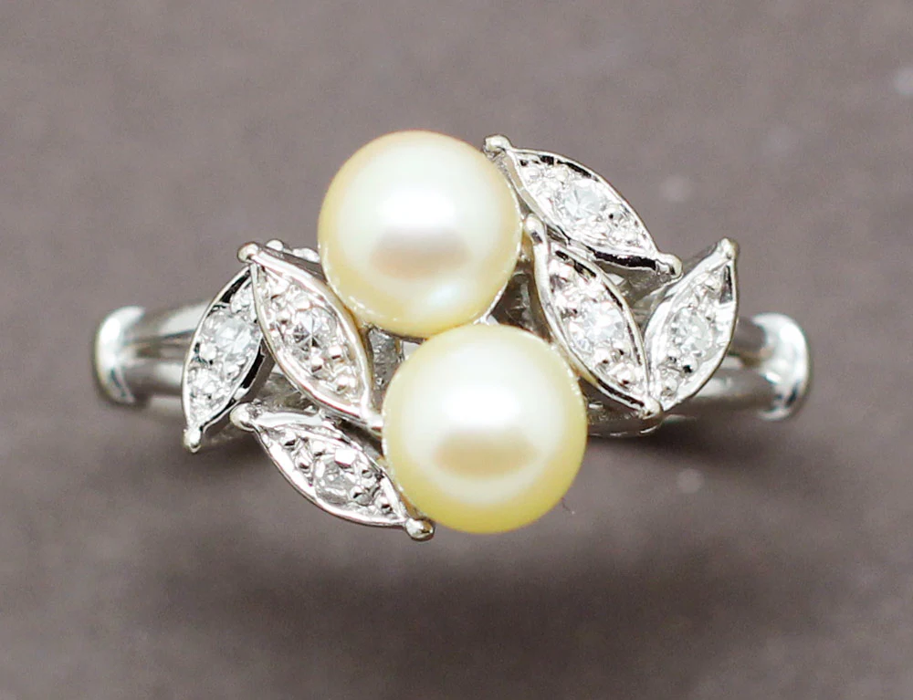 Bague Toi et Moi Perles Diamants - Image 3