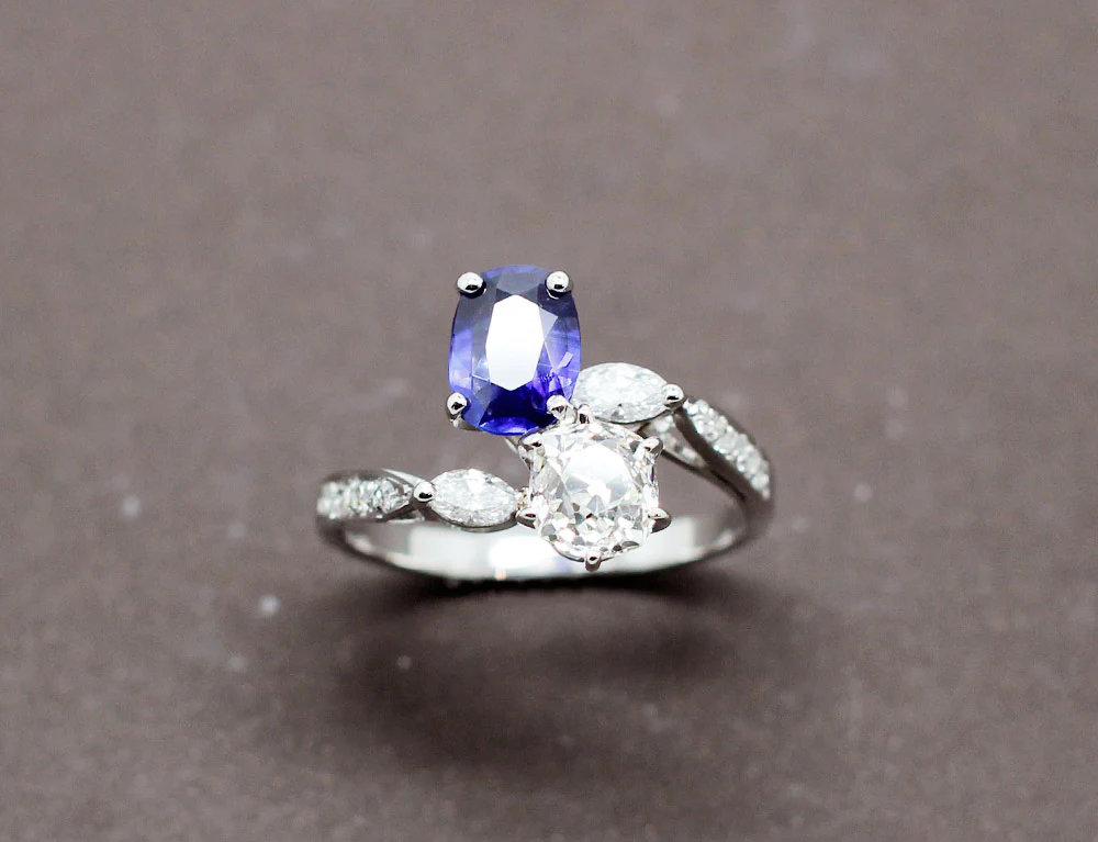 Bague Toi et Moi Saphir Diamant - Image 2