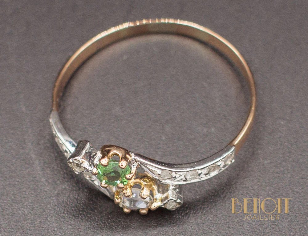 Bague Toi et Moi XIXe Tourmaline Diamant - Image 4