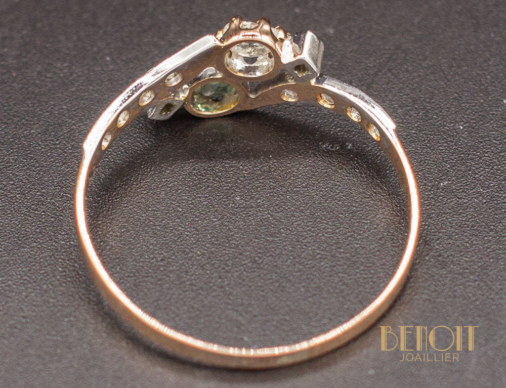 Bague Toi et Moi XIXe Tourmaline Diamant - Image 6