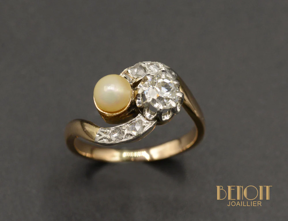 Bague Toi et Moi Perle et Diamant - Image 2