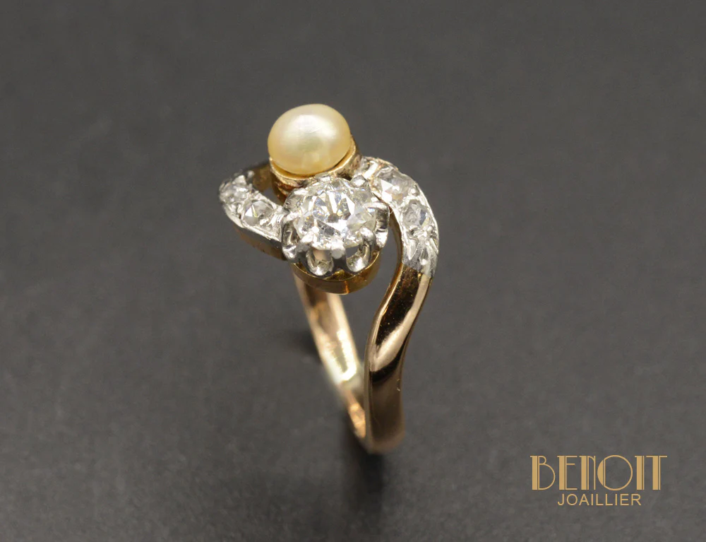 Bague Toi et Moi Perle et Diamant - Image 3