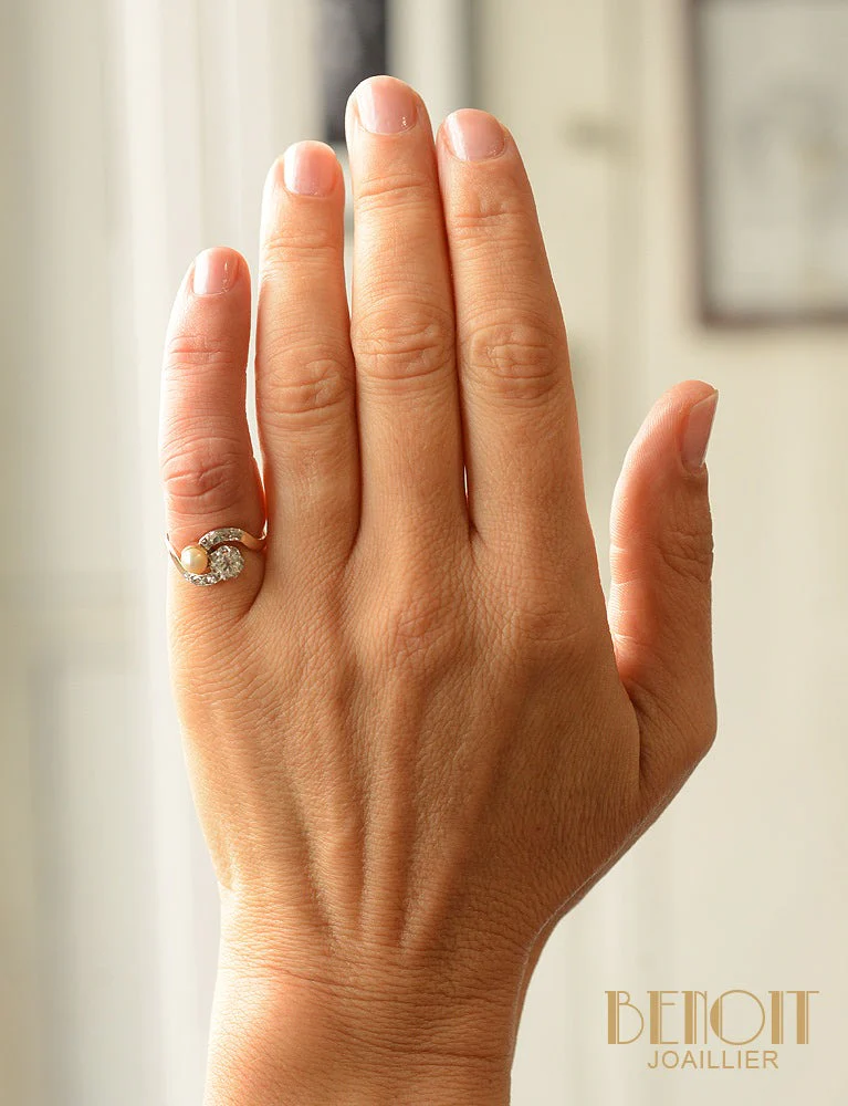 Bague Toi et Moi Perle et Diamant - Image 5
