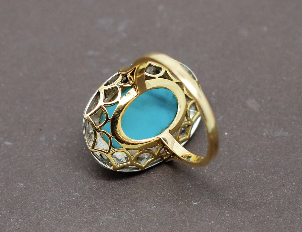 Bague Turquoise Diamants Perles - Image 5