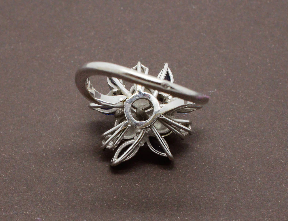 Bague Vintage Diamants et Saphirs Navette - Image 4
