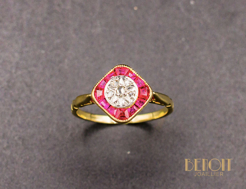 Bague Vintage Rubis Diamants - Image 2